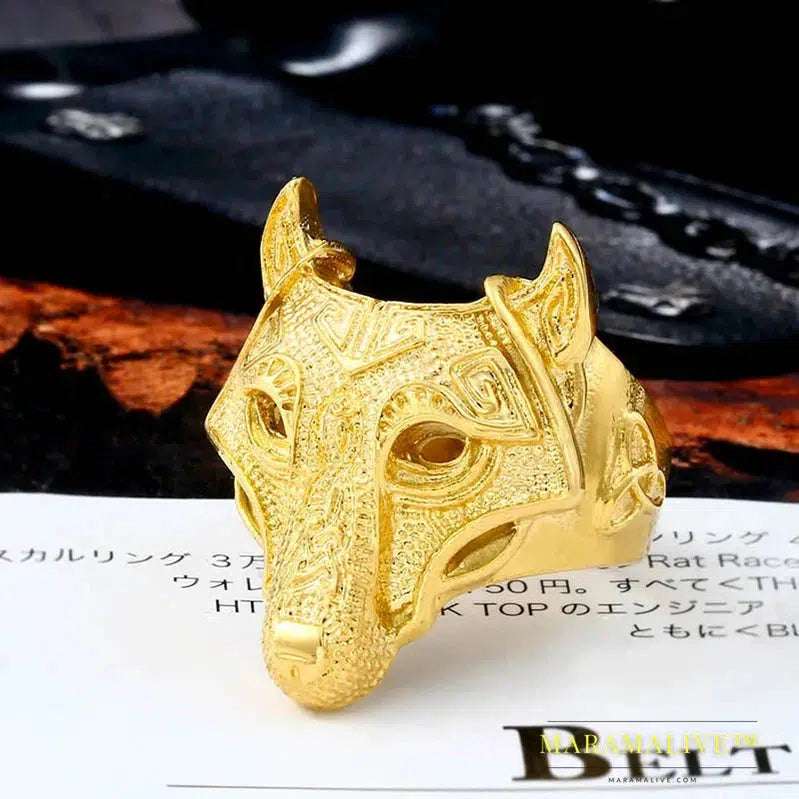 Stainless Steel Viking Nordic Wolf Head Ring Animal Jewelry Men Ring