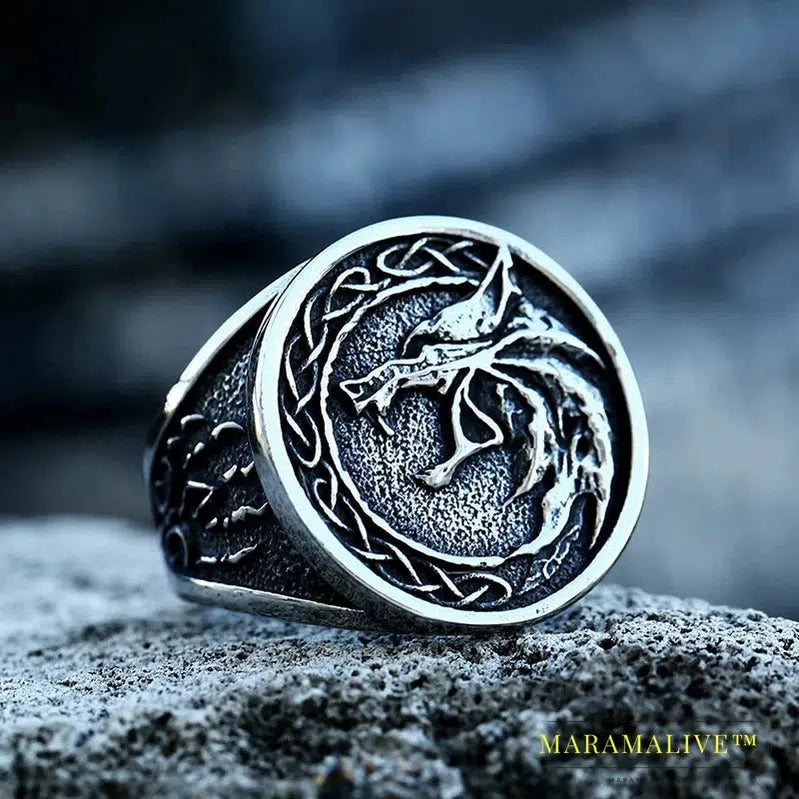 Stainless Steel Viking Nordic Wolf Head Ring Animal Jewelry Men Ring