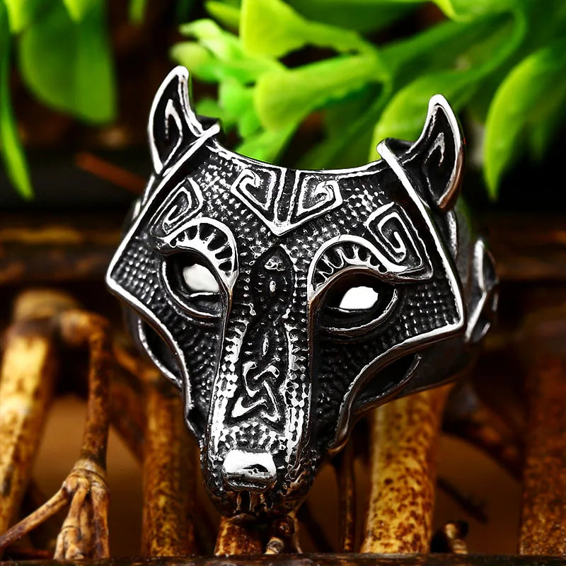 Stainless Steel Viking Nordic Wolf Head Ring Animal Jewelry Men Ring