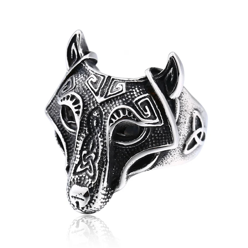 Stainless Steel Viking Nordic Wolf Head Ring Animal Jewelry Men Ring