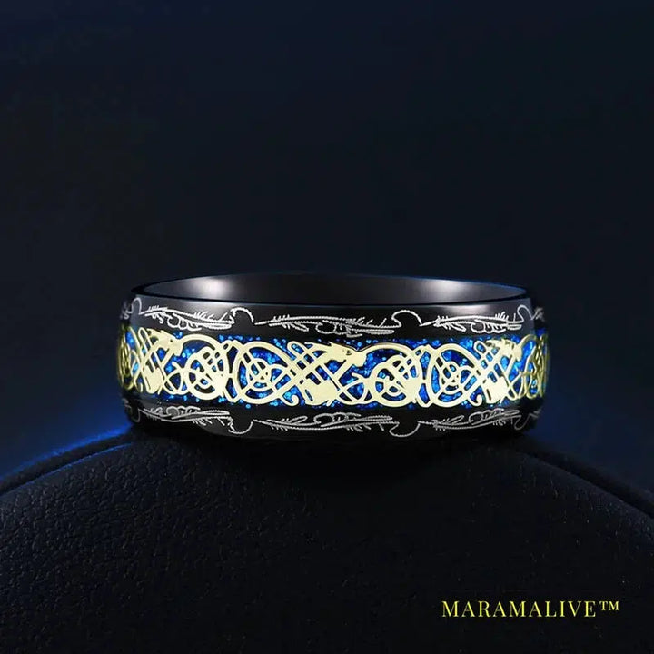 Stainless Steel Viking Runes Golden Dragon Man's Ring Blu-ray Simple Fashion High Quality Jewelry