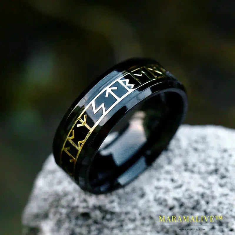 Stainless Steel Viking Runes Golden Dragon Man's Ring Blu-ray Simple Fashion High Quality Jewelry