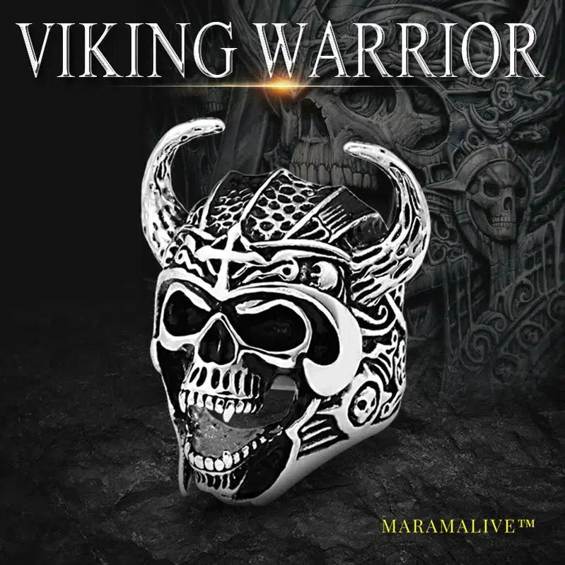 Stainless Steel Viking Warrior Skull Cross Men's Ring Punk Nordic Horns War God High Quality Jewelry