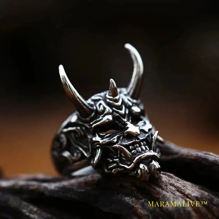 Stainless Steel Viking Warrior Skull Cross Men's Ring Punk Nordic Horns War God High Quality Jewelry