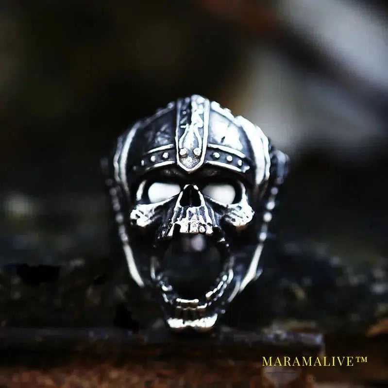 Stainless Steel Viking Warrior Skull Cross Men's Ring Punk Nordic Horns War God High Quality Jewelry