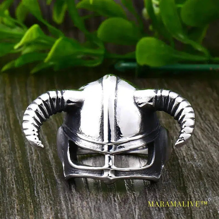 Stainless Steel Viking Warrior Skull Cross Men's Ring Punk Nordic Horns War God High Quality Jewelry