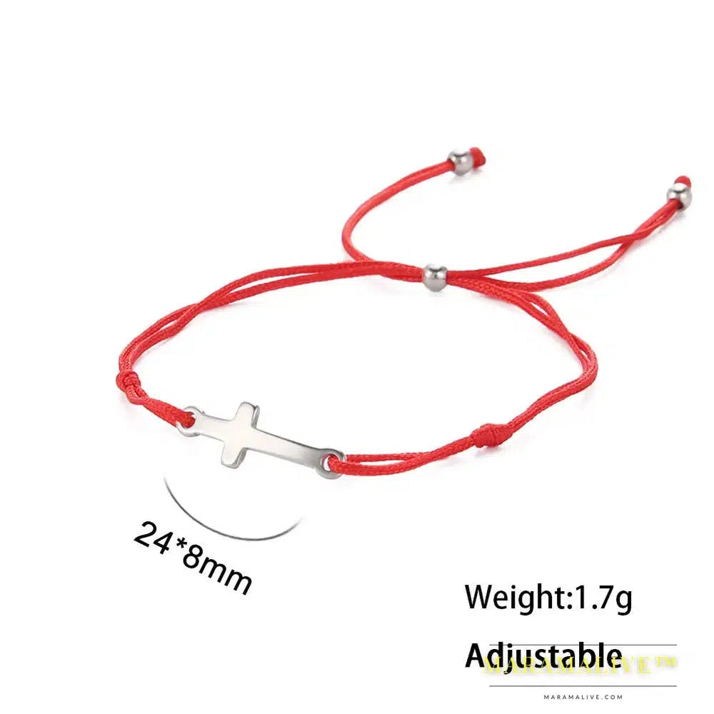 Stainless Steel Witch Knot Bracelet for Women Adjustable Cross Moon Star Lucky Red Rope String Bracelets Jewelry