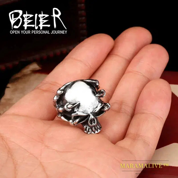 Stainless Steel high quality Gothic Punk Claw Thing king Skull Skeleton Men's Rings