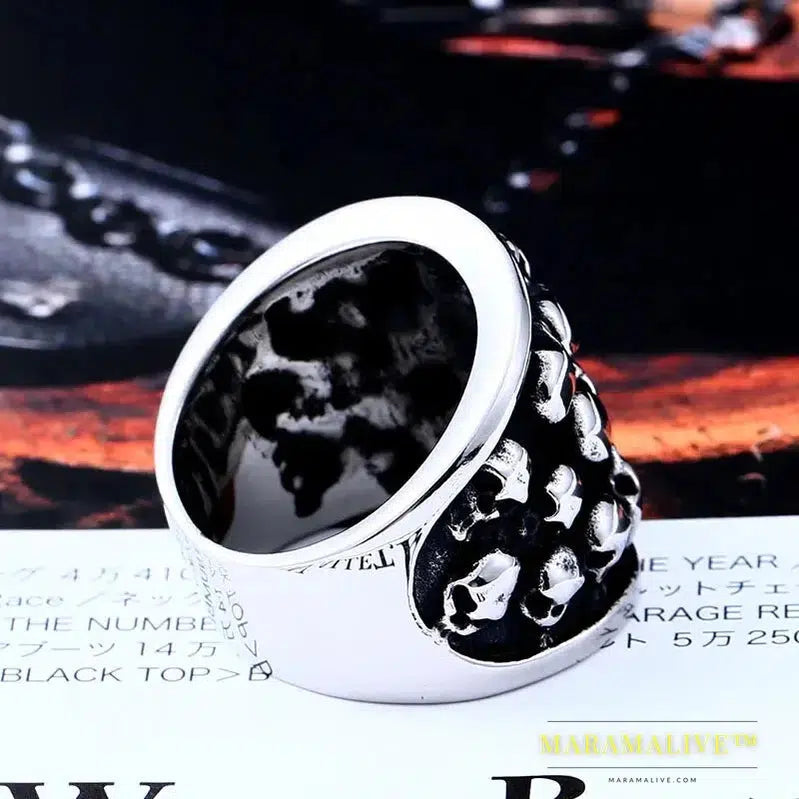 Stainless Steel men ring personality punk cluster skull ring men vintage fashion Jewelry