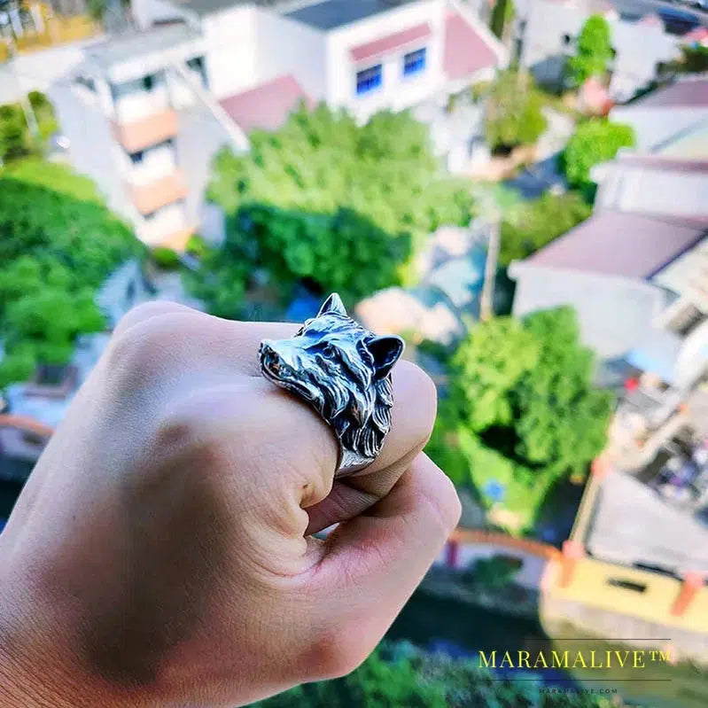 Stainless Steel norse viking Amulet wolf head animal Man ring Odin for Scandinavian fashion jewelry