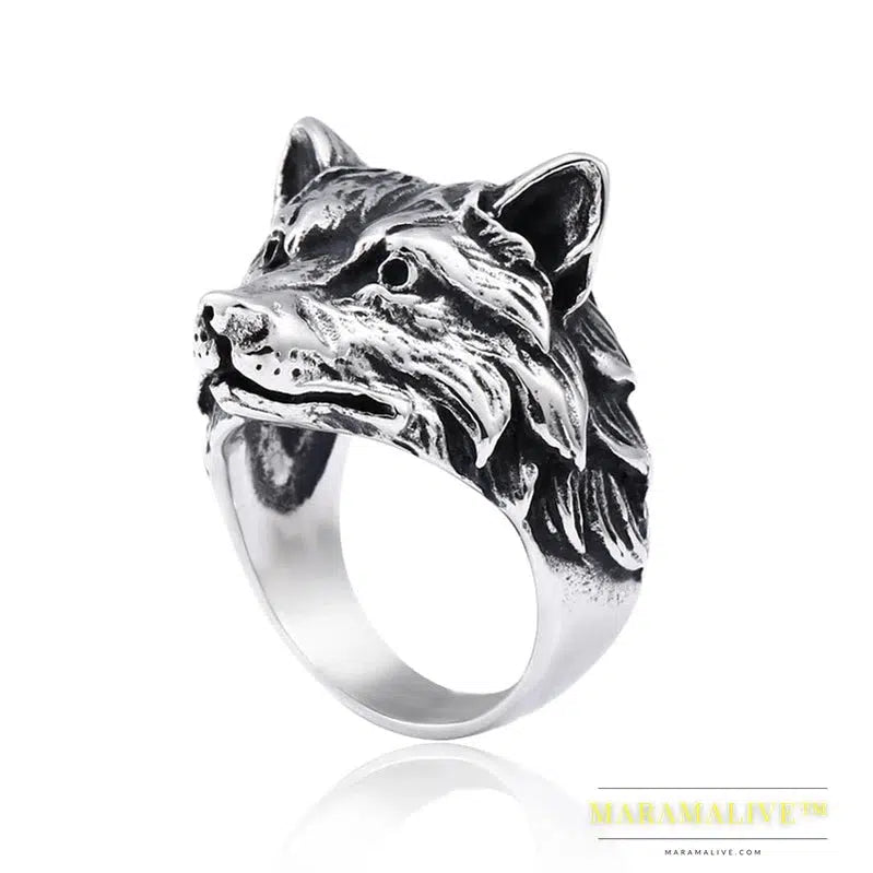 Stainless Steel norse viking Amulet wolf head animal Man ring Odin for Scandinavian fashion jewelry