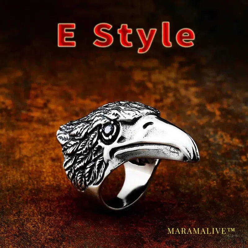 Stainless Steel ring Nordic Viking Amulet bird head Pagan Odin rune scandinavian fashion Men Jewelry