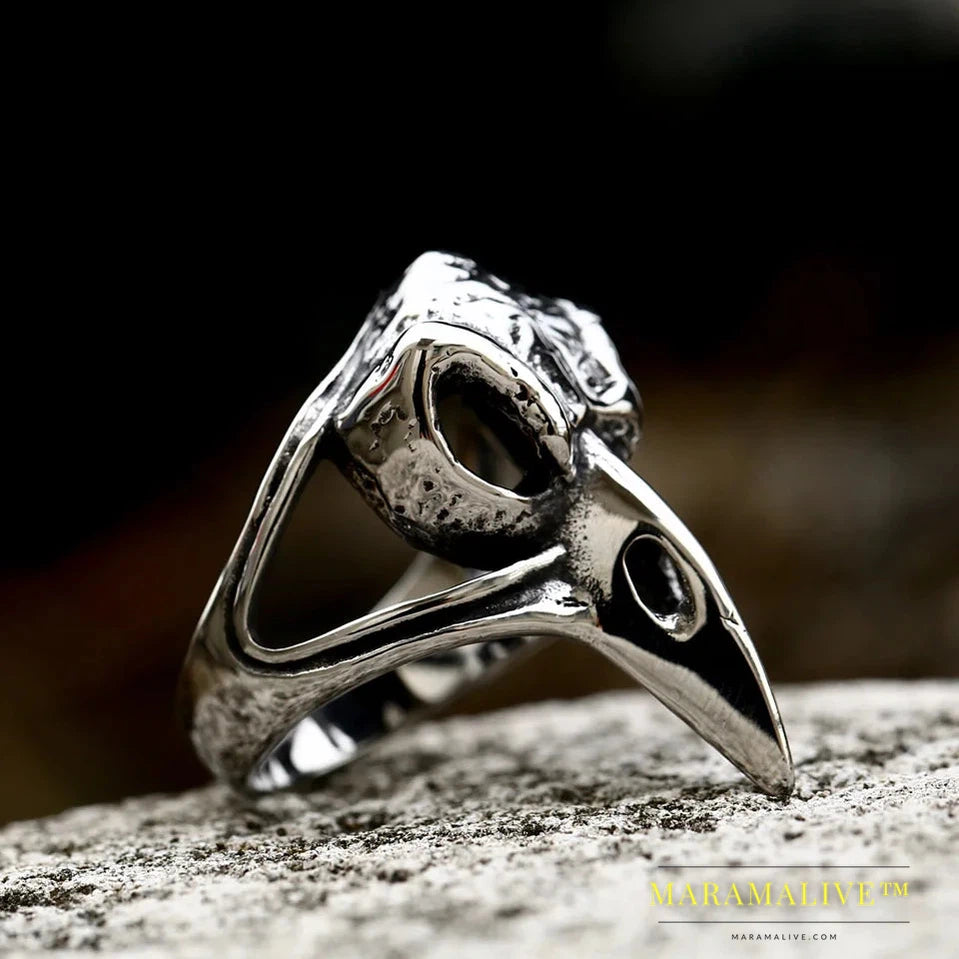 Stainless Steel ring Nordic Viking Amulet bird head Pagan Odin rune scandinavian fashion Men Jewelry