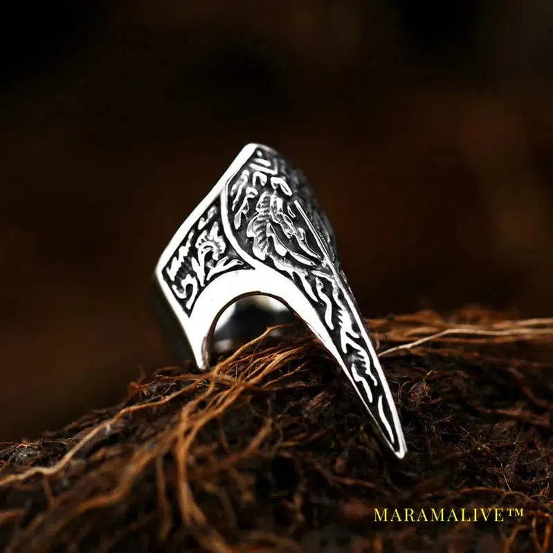 Stainless Steel ring Nordic Viking Amulet bird head Pagan Odin rune scandinavian fashion Men Jewelry