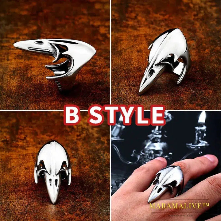 Stainless Steel ring Nordic Viking Amulet bird head Pagan Odin rune scandinavian fashion Men Jewelry