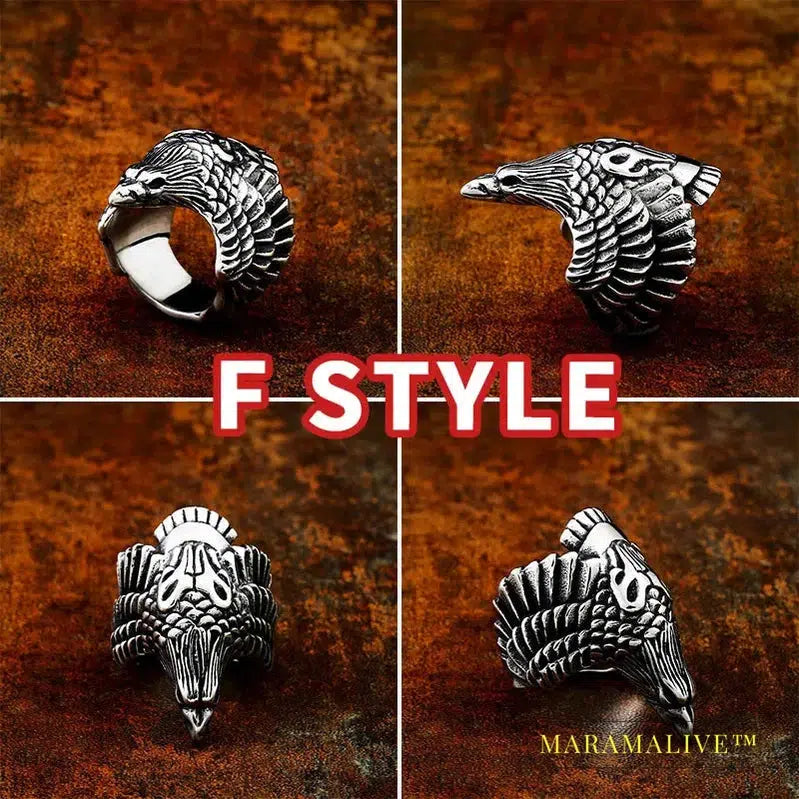 Stainless Steel ring Nordic Viking Amulet bird head Pagan Odin rune scandinavian fashion Men Jewelry