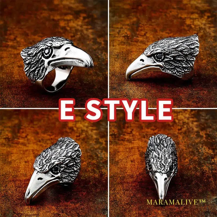 Stainless Steel ring Nordic Viking Amulet bird head Pagan Odin rune scandinavian fashion Men Jewelry