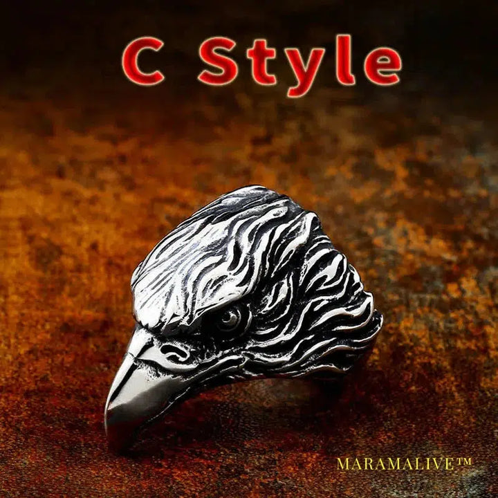 Stainless Steel ring Nordic Viking Amulet bird head Pagan Odin rune scandinavian fashion Men Jewelry