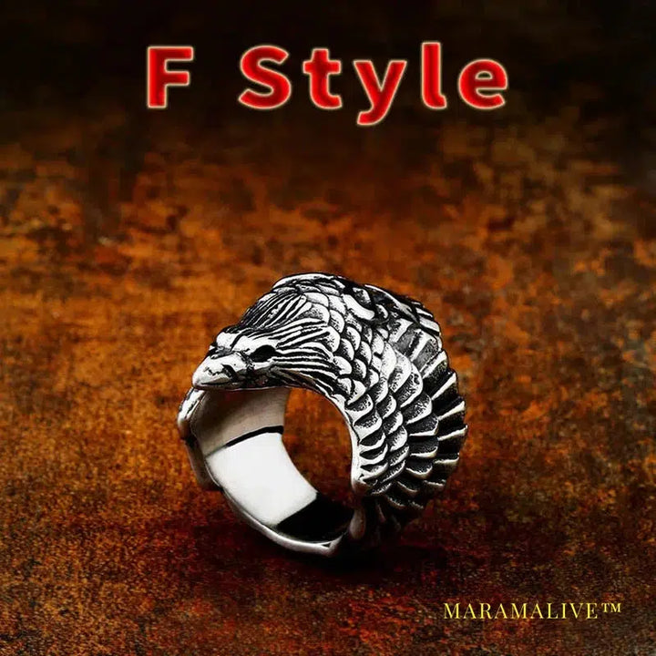 Stainless Steel ring Nordic Viking Amulet bird head Pagan Odin rune scandinavian fashion Men Jewelry