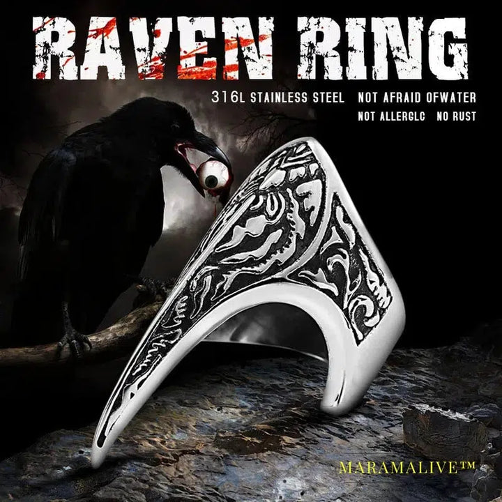 Stainless Steel ring Nordic Viking Amulet bird head Pagan Odin rune scandinavian fashion Men Jewelry