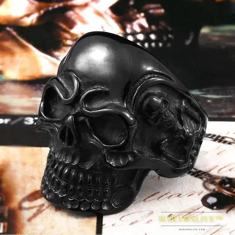 Stainless Steel ring top quality Big Tripple Skull Ring Punk Biker jewelry