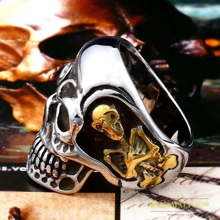 Stainless Steel ring top quality Big Tripple Skull Ring Punk Biker jewelry