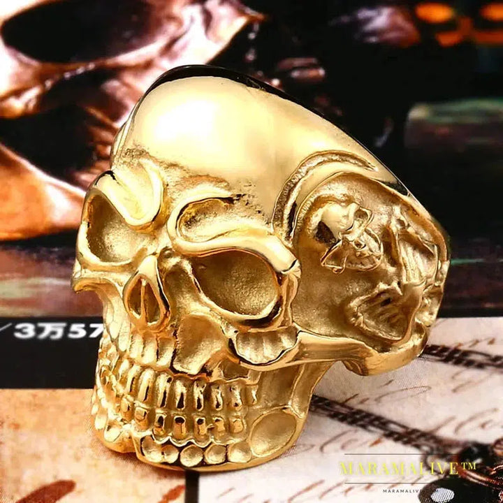 Stainless Steel ring top quality Big Tripple Skull Ring Punk Biker jewelry