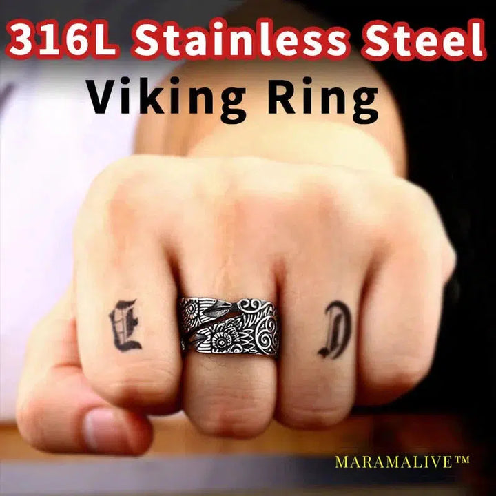 Stainless steel Gothic Odin's Raven head Huginn and Muninn for men Bird ring Viking Jewelry Amulet style Gift