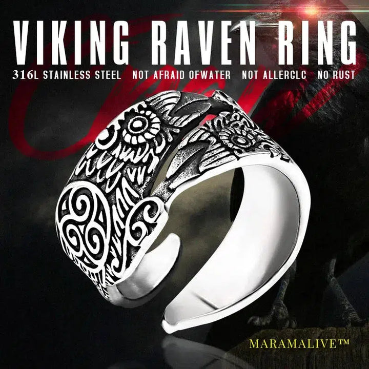 Stainless steel Gothic Odin's Raven head Huginn and Muninn for men Bird ring Viking Jewelry Amulet style Gift