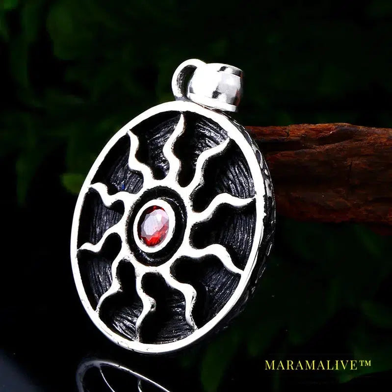 Stainless steel Sun pendant necklace with red store unique style for man jewelry gift