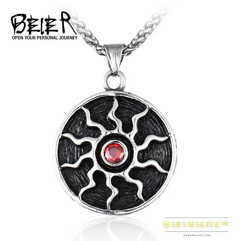 Stainless steel Sun pendant necklace with red store unique style for man jewelry gift