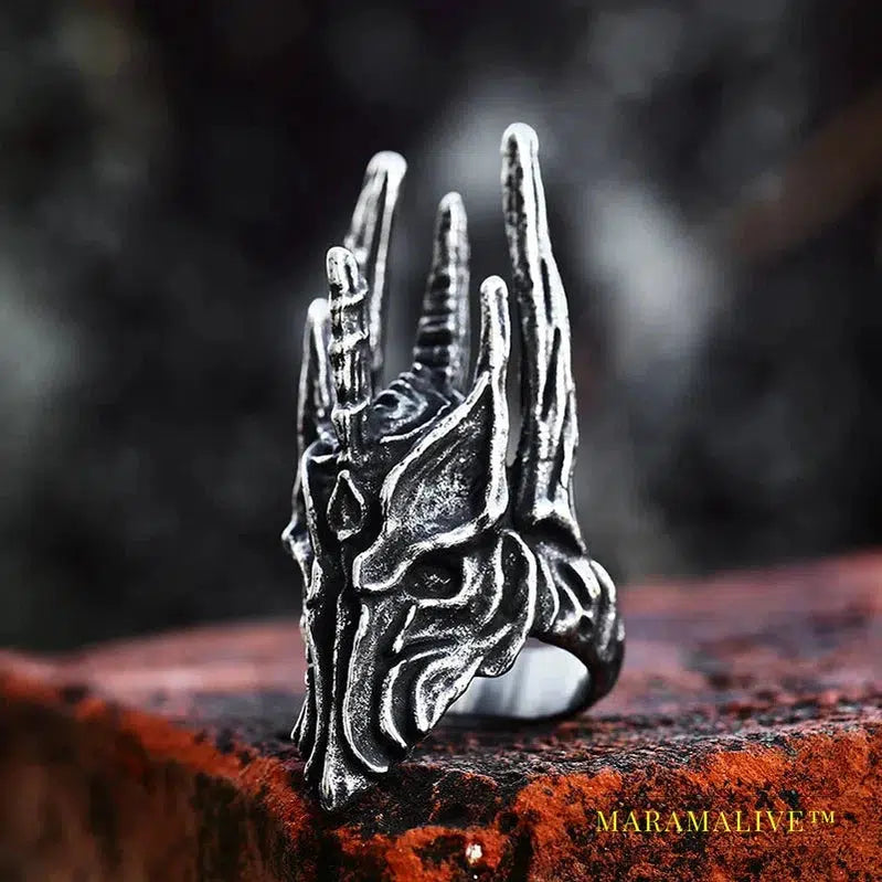 Stainless steel Wolf Head Men Ring Vintage Egyptian Anubis God Fashion Jewelry Biker Ring Gift