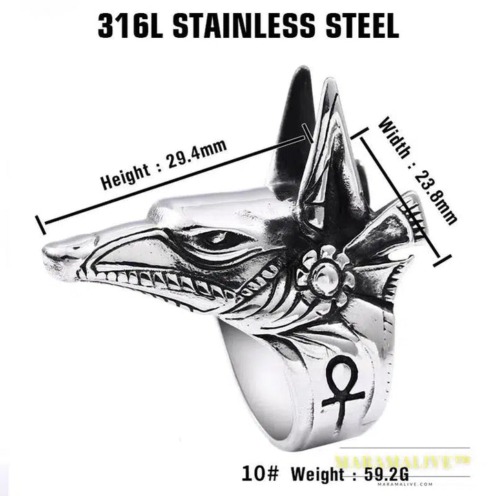 Stainless steel Wolf Head Men Ring Vintage Egyptian Anubis God Fashion Jewelry Biker Ring Gift