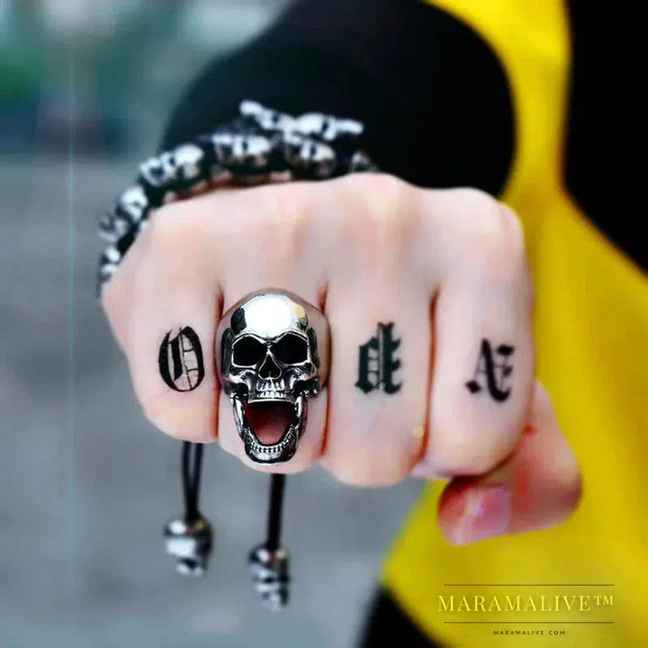 Stainless steel punk Gold Color skull soul leader can be moved three style Ring men Party fashion Retro jewelry