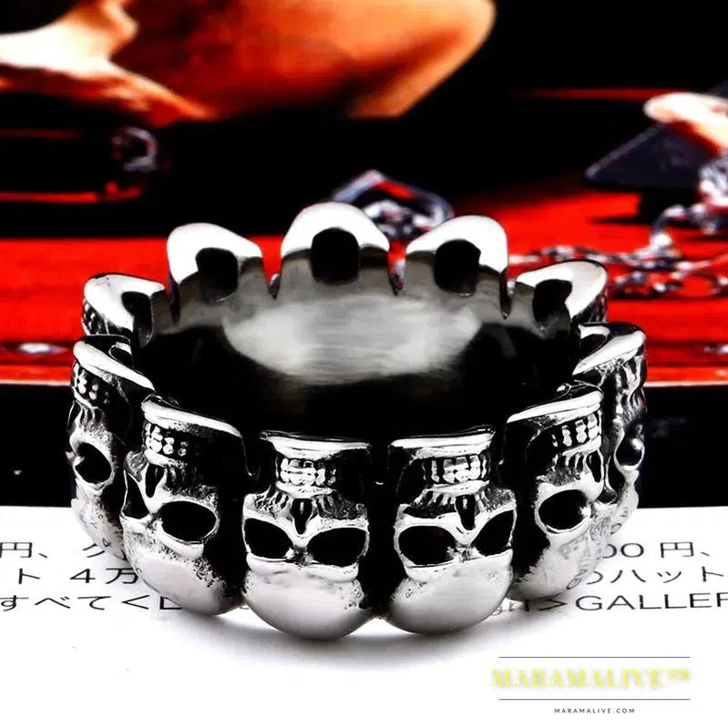 Stainless steel punk party classic skull fashion jewelry biker Skull wrap men's ring