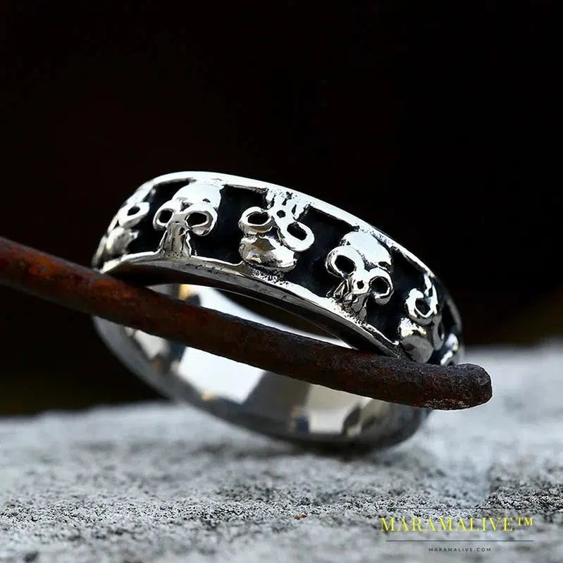 Stainless steel punk party classic skull fashion jewelry biker Skull wrap men's ring