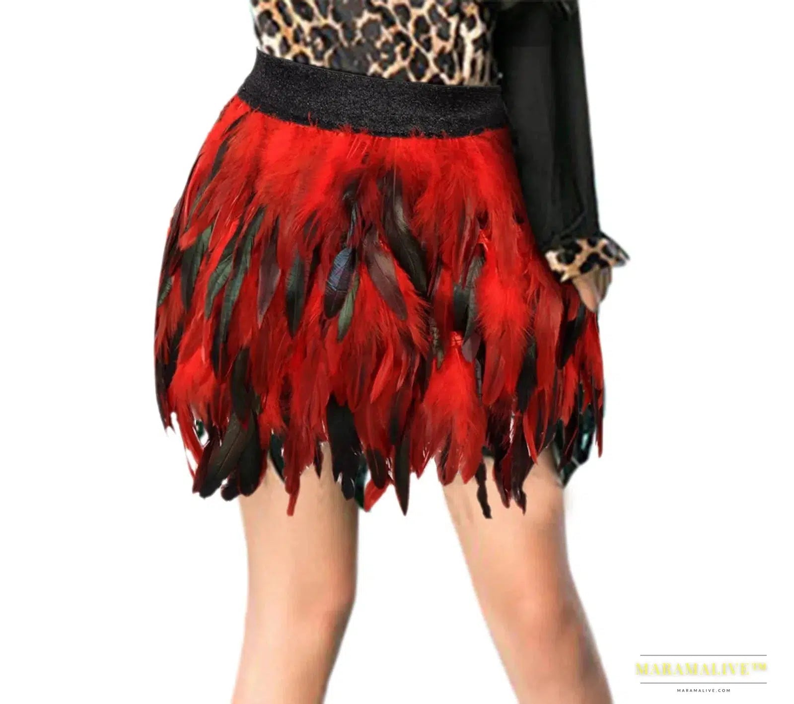 Star Skirt - Mesmerizing Feather Midi with Satin Slit - High Waist - Stage and Party Wear