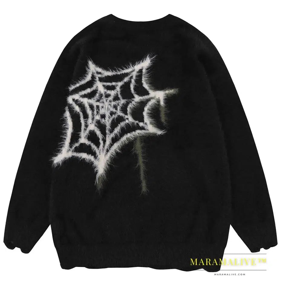 Star Spider Sweater Goth Punk Hip Hop Streetwear Sweaters Men 2023 Fall Winter Oversized Knitted Jumper Pullover Black