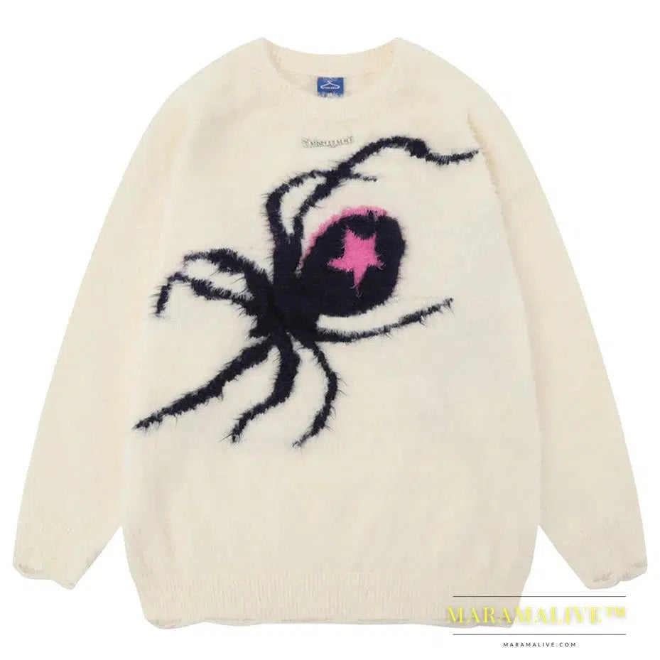 Star Spider Sweater Goth Punk Hip Hop Streetwear Sweaters Men 2023 Fall Winter Oversized Knitted Jumper Pullover Black