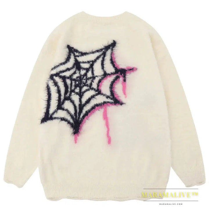 Star Spider Sweater Goth Punk Hip Hop Streetwear Sweaters Men 2023 Fall Winter Oversized Knitted Jumper Pullover Black