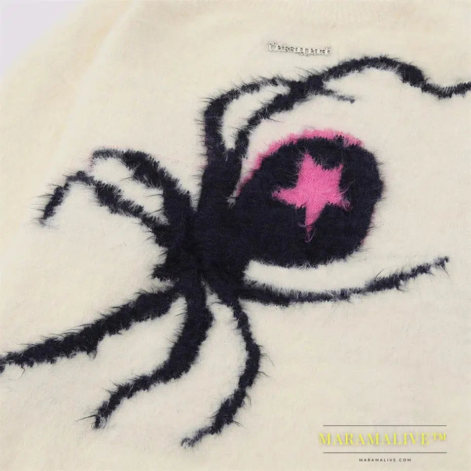 Star Spider Sweater Goth Punk Hip Hop Streetwear Sweaters Men 2023 Fall Winter Oversized Knitted Jumper Pullover Black