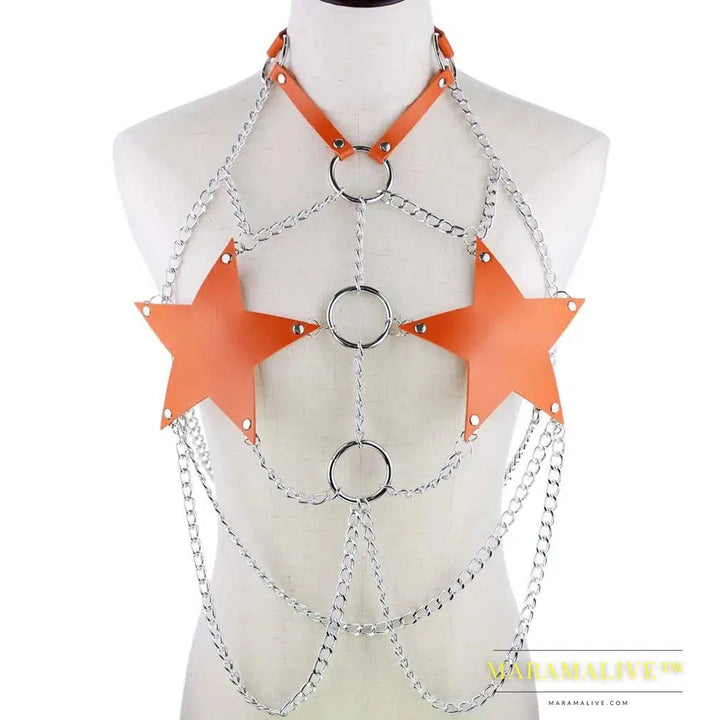 Star chain harness body chain bra goth punk rock emo metal women body jewelry summer accessories festival fashion rave outfit