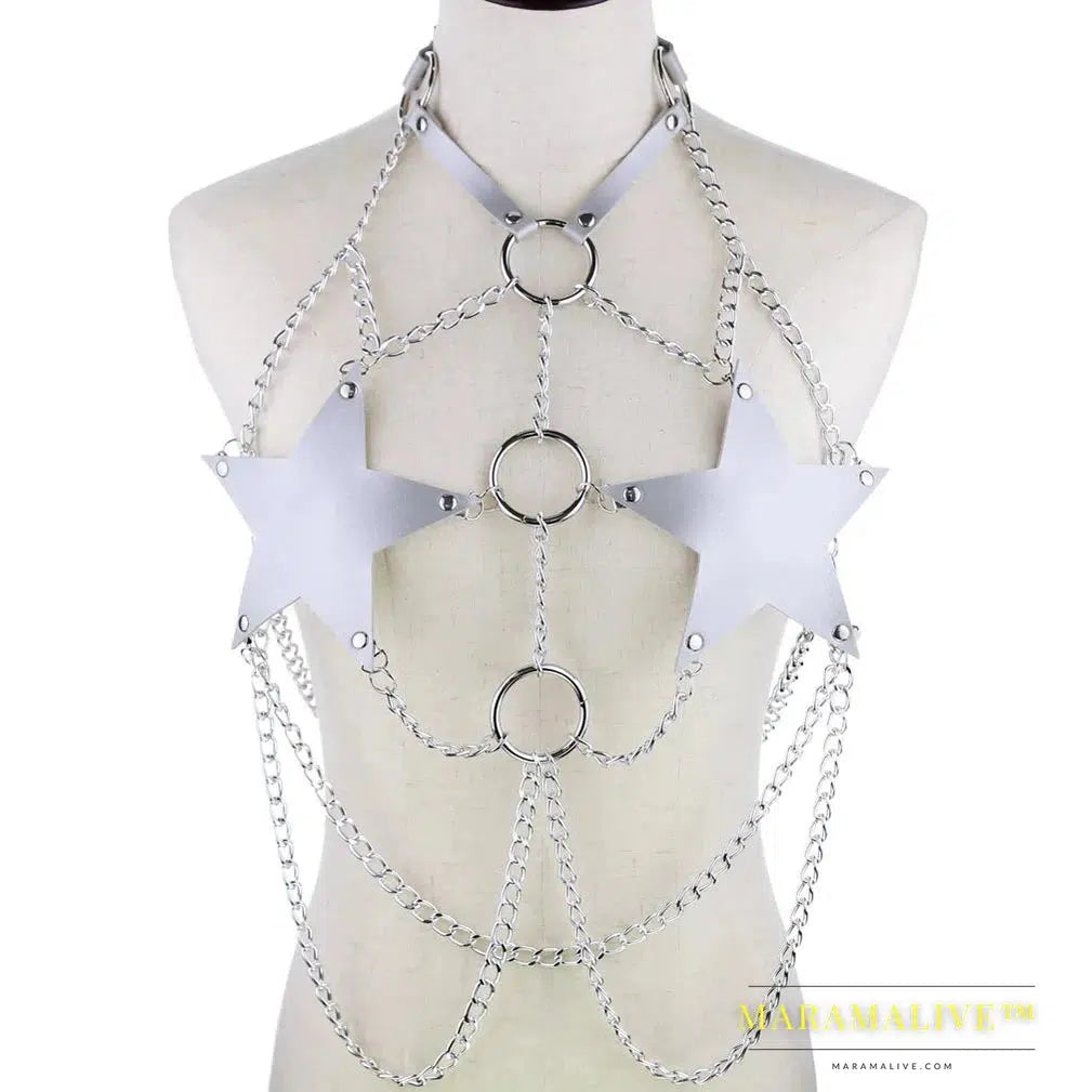 Star chain harness body chain bra goth punk rock emo metal women body jewelry summer accessories festival fashion rave outfit