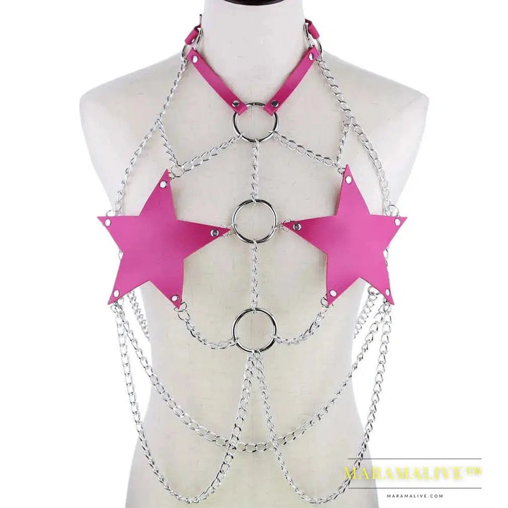 Star chain harness body chain bra goth punk rock emo metal women body jewelry summer accessories festival fashion rave outfit