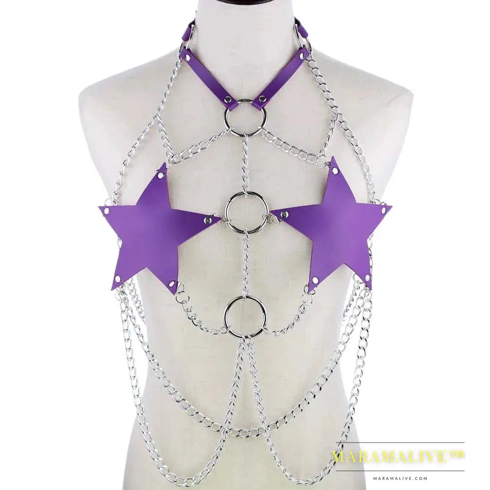 Star chain harness body chain bra goth punk rock emo metal women body jewelry summer accessories festival fashion rave outfit