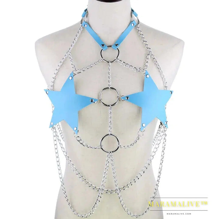 Star chain harness body chain bra goth punk rock emo metal women body jewelry summer accessories festival fashion rave outfit