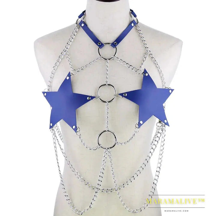 Star chain harness body chain bra goth punk rock emo metal women body jewelry summer accessories festival fashion rave outfit