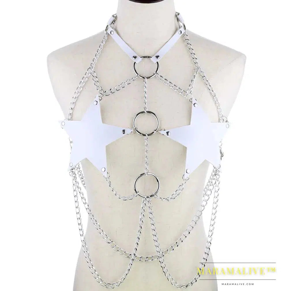 Star chain harness body chain bra goth punk rock emo metal women body jewelry summer accessories festival fashion rave outfit