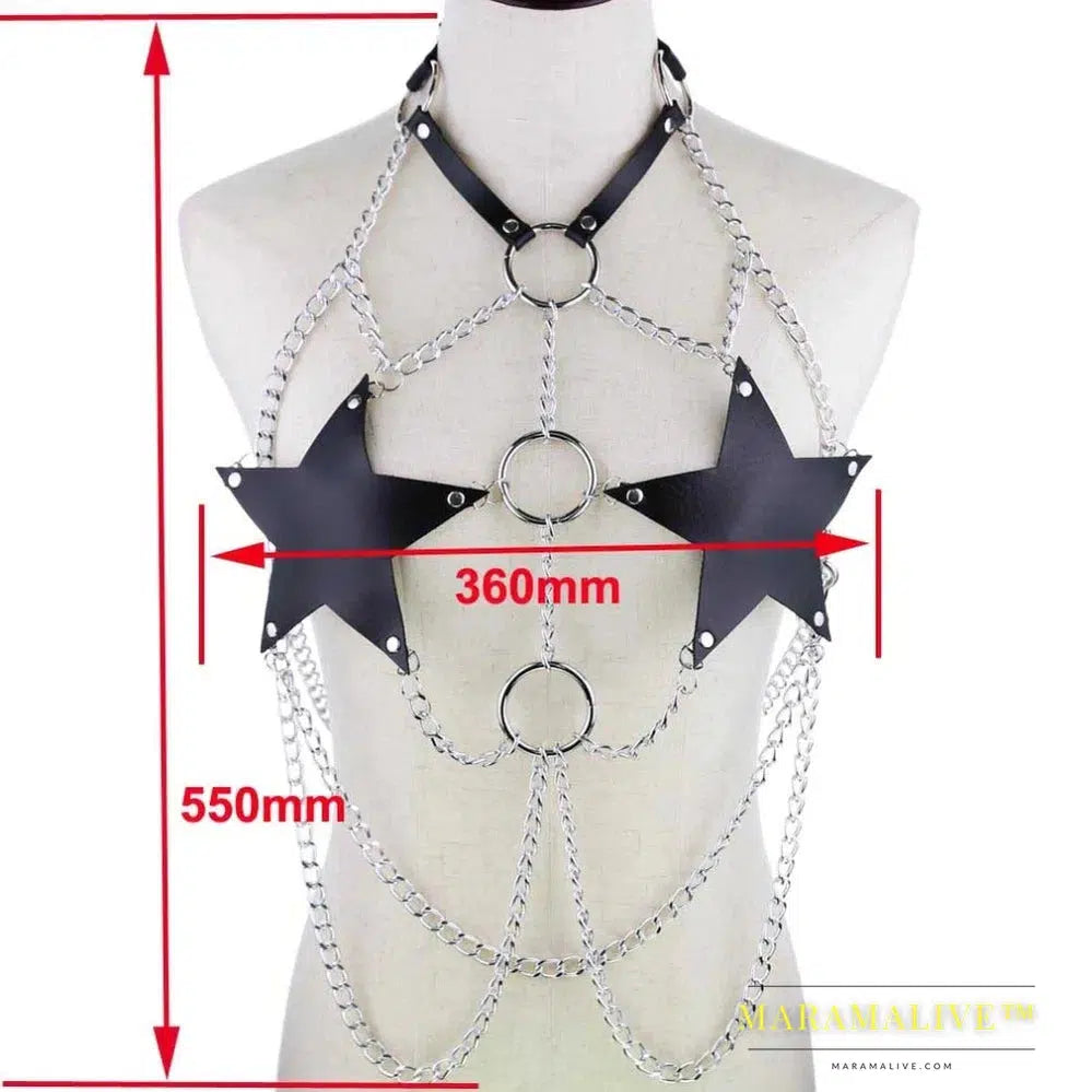 Star chain harness body chain bra goth punk rock emo metal women body jewelry summer accessories festival fashion rave outfit