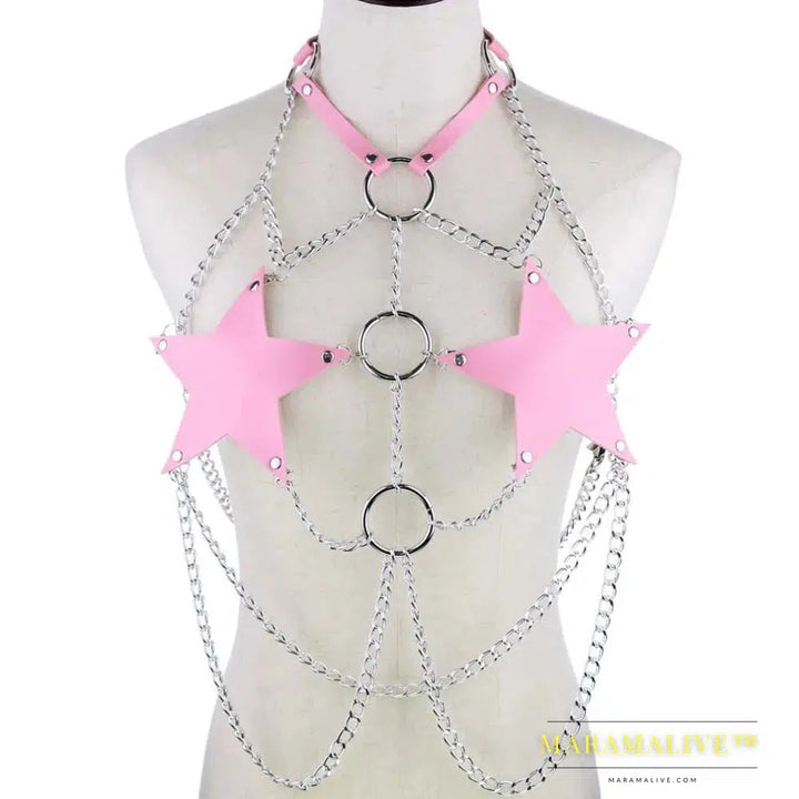 Star chain harness body chain bra goth punk rock emo metal women body jewelry summer accessories festival fashion rave outfit